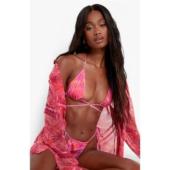 Boohoo Tropicana Tie Triangle Recycled Bikini Top NWT - Picture 1 of 5